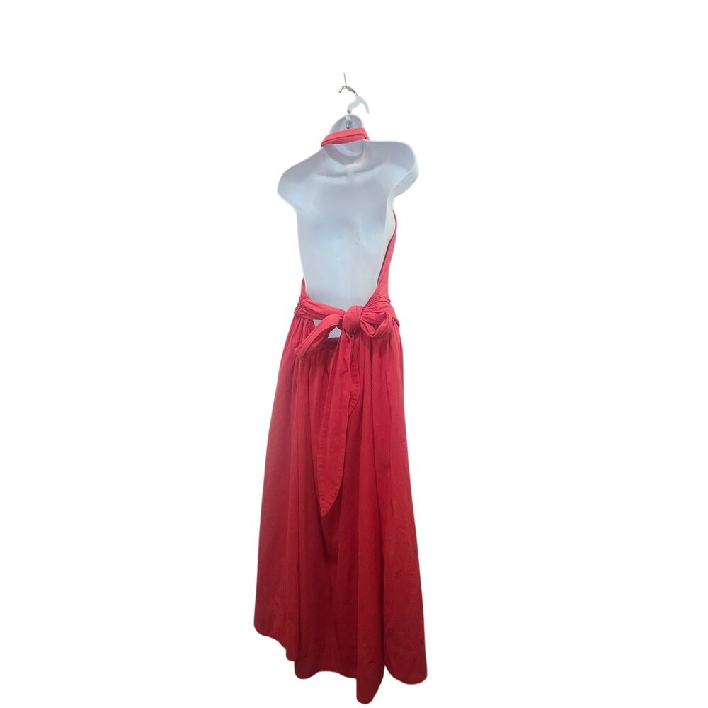NWT Free People SZ XL Back at It Red Halter Dress Midi Length Linen Collared - Picture 5 of 8